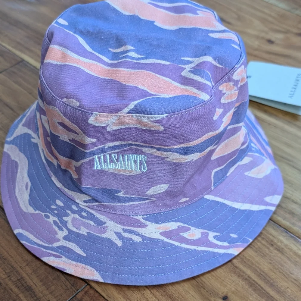 All Saints Solar Camp Embroidered Logo Cotton Canvas Bucket Hat One Size Nwt❤️